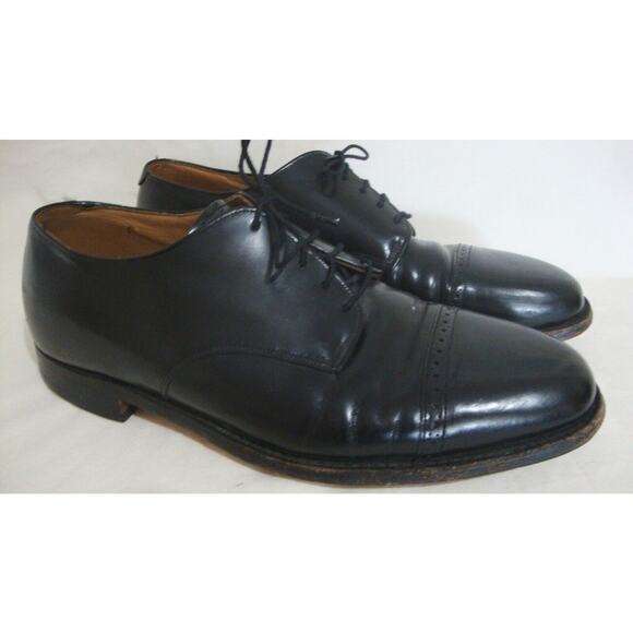 Johnston & Murphy Cap Toe Leather Oxfords Men US 10.5 Black Dress Shoes Lace Up
